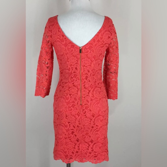 Coral Sheath Lace Cocktail Mini Vince Camuto Dress Sz 10 - Picture 6 of 8